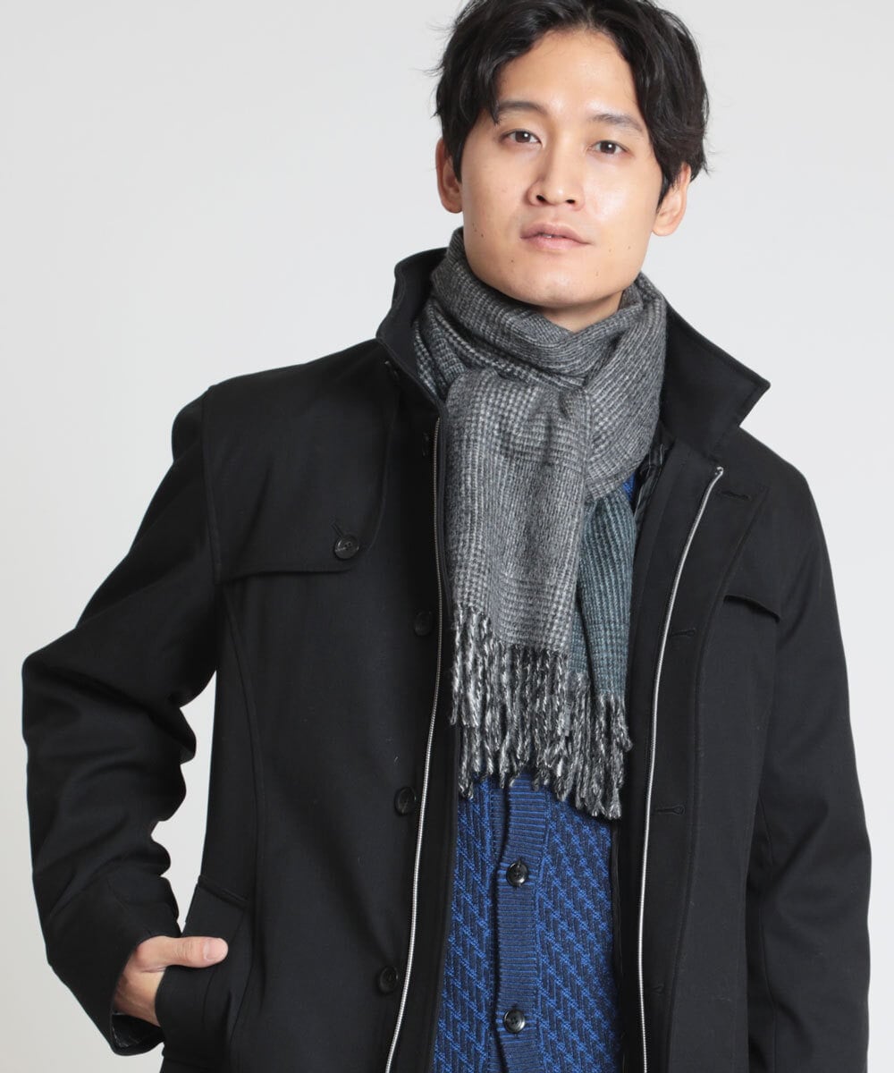 MD3AW21140 MK MICHEL KLEIN HOMME(MKミッシェルクランオム) グレンチェックカシミヤマフラー ブラック(94)