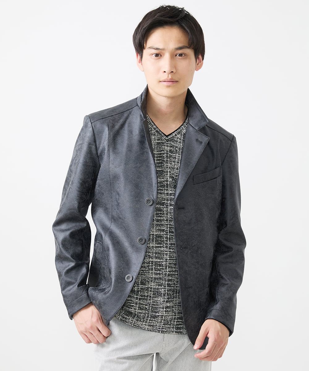 MKDAA61290 MK MICHEL KLEIN HOMME(MKミッシェルクランオム) 【洗える】コンバーチブルジャケット/TECEASYレザー ブラック