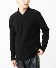 MKKAC27099 MK MICHEL KLEIN HOMME(MKミッシェルクランオム) ショールカラーカットソー/モールケーブル ブラック