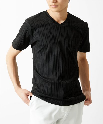 MKKGA72079 MK MICHEL KLEIN HOMME ストライプ柄VネックTシャツ