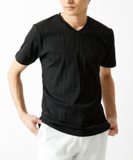 MKKGA72079 MK MICHEL KLEIN HOMME(MKミッシェルクランオム) ストライプ柄VネックTシャツ ブラック(94)