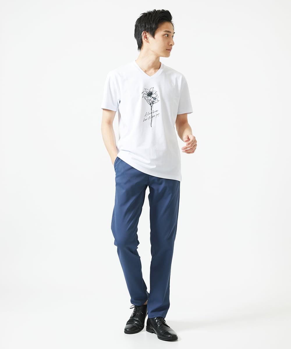 MKKGC10063 MK MICHEL KLEIN HOMME(MKミッシェルクランオム) フラワー刺繍VネックTシャツ/シルキーポンチ ホワイト