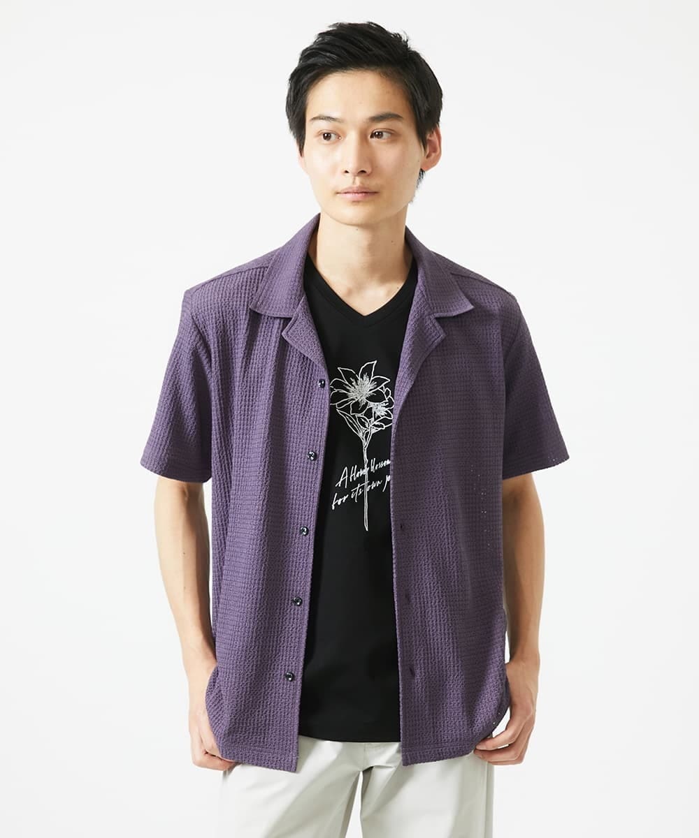 MKKGC10063 MK MICHEL KLEIN HOMME(MKミッシェルクランオム) フラワー刺繍VネックTシャツ/シルキーポンチ ブラック