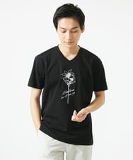 MKKGC10063 MK MICHEL KLEIN HOMME(MKミッシェルクランオム) フラワー刺繍VネックTシャツ/シルキーポンチ ブラック