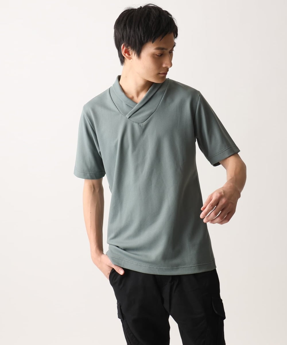 MKKGC18079 MK MICHEL KLEIN HOMME(MKミッシェルクランオム) ショールカラーTシャツ カーキ