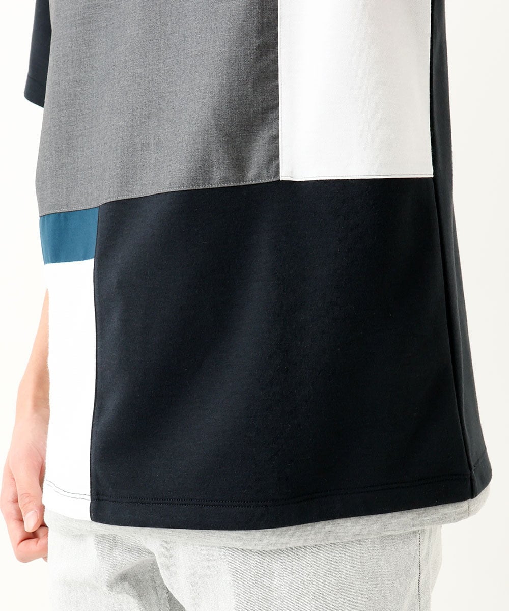 MKKGC85054 MK MICHEL KLEIN HOMME(MKミッシェルクランオム) 【接触冷感】ブロック切替Tシャツ ネイビー(57)