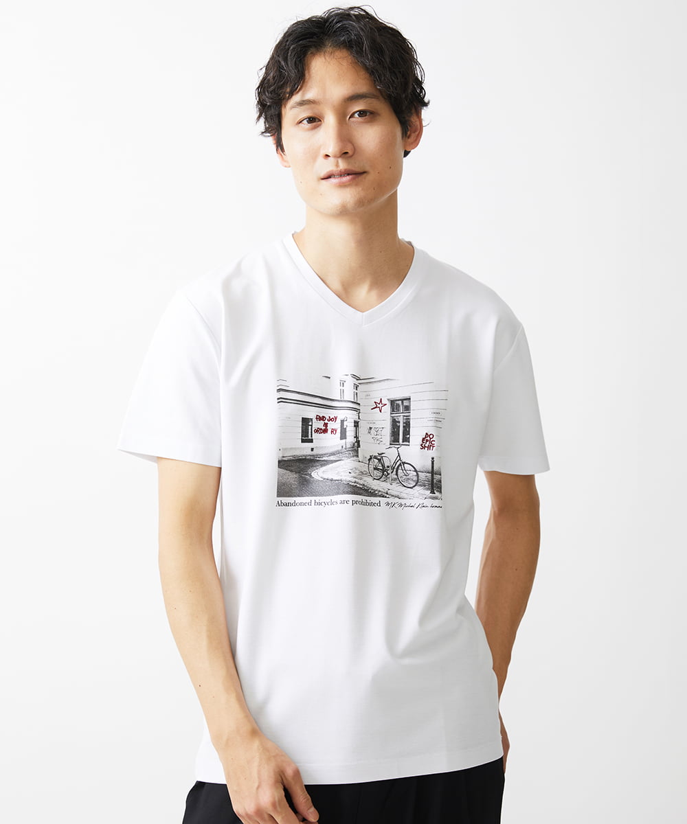 MKKHX06069 MK MICHEL KLEIN HOMME(MKミッシェルクランオム) 【大きいサイズあり】Tシャツ/風景プリント ホワイト