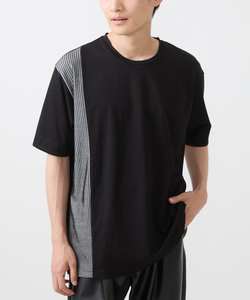 MKKIX05069 MK MICHEL KLEIN HOMME(MKミッシェルクランオム) 【限定展開】Tシャツ/ダブルストライプ切り替えBIGシルエット ブラック