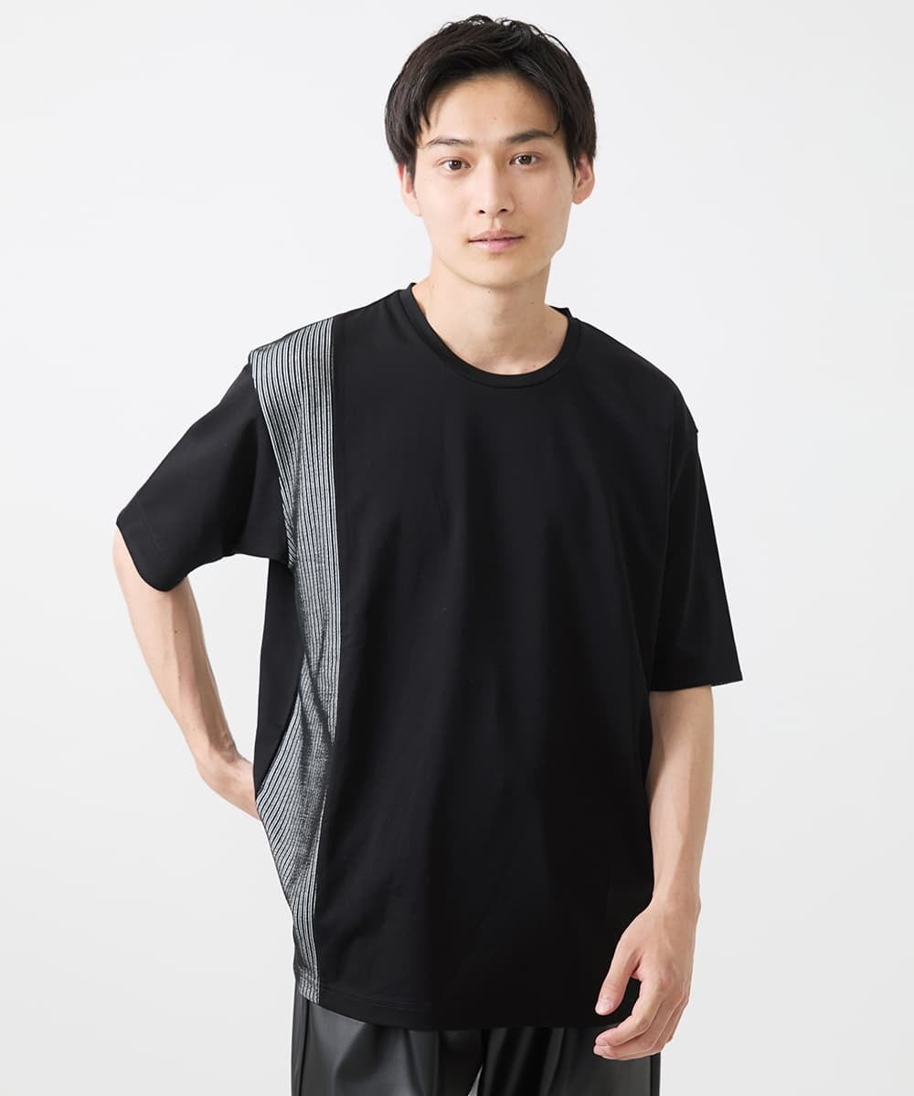 MKKIX05069 MK MICHEL KLEIN HOMME(MKミッシェルクランオム) 【限定展開】Tシャツ/ダブルストライプ切り替えBIGシルエット ブラック