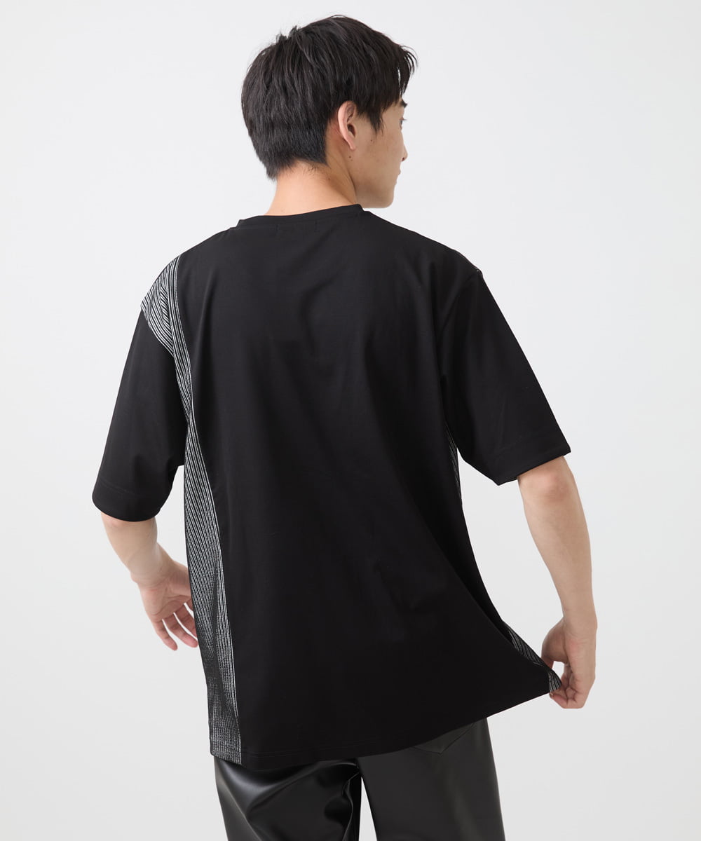 MKKIX05069 MK MICHEL KLEIN HOMME(MKミッシェルクランオム) 【限定展開】Tシャツ/ダブルストライプ切り替えBIGシルエット ブラック