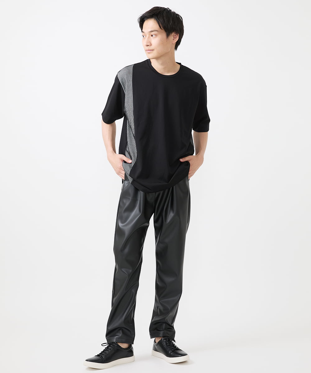 MKKIX05069 MK MICHEL KLEIN HOMME(MKミッシェルクランオム) 【限定展開】Tシャツ/ダブルストライプ切り替えBIGシルエット ブラック