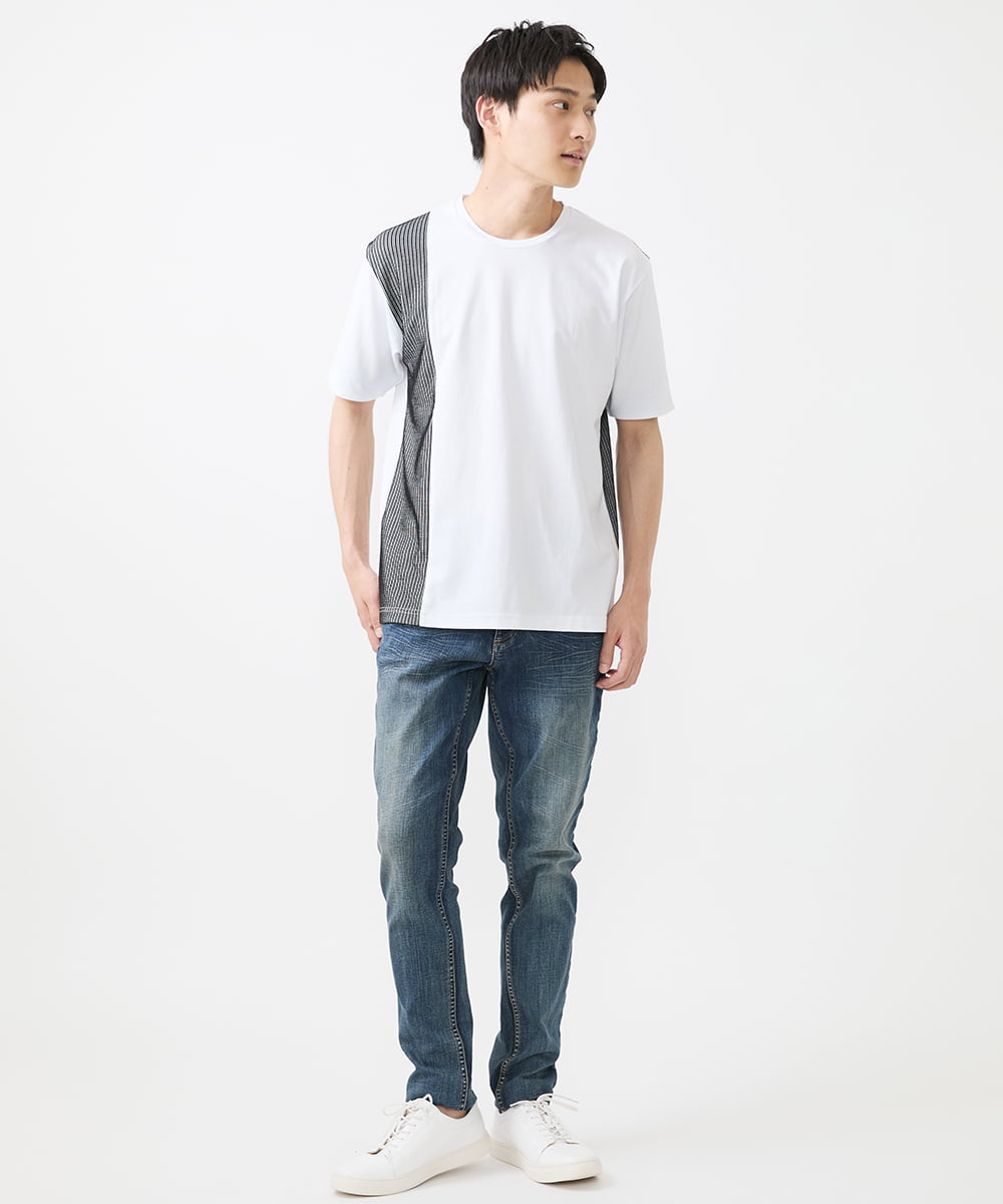 MKKIX05069 MK MICHEL KLEIN HOMME(MKミッシェルクランオム) 【限定展開】Tシャツ/ダブルストライプ切り替えBIGシルエット ブラック