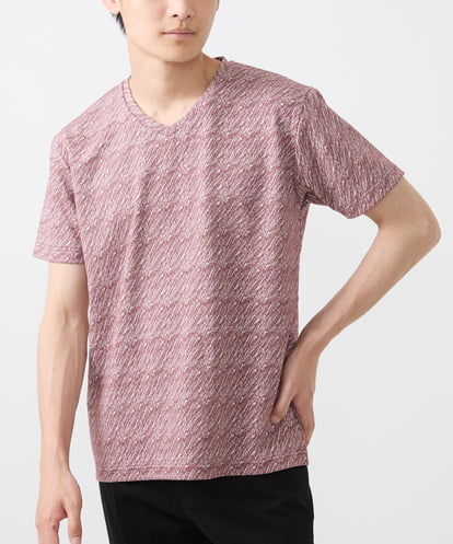 MKKIX17059 MK MICHEL KLEIN HOMME 【ON/OFF対応】Vネック半袖Tシャツ/ストームジャガード