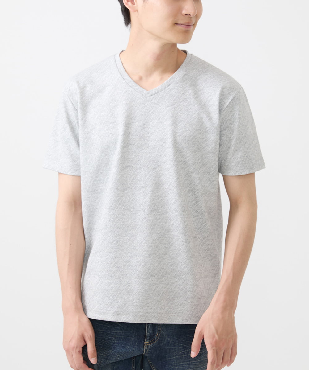 MKKIX17059 MK MICHEL KLEIN HOMME(MKミッシェルクランオム) 【ON/OFF対応】Vネック半袖Tシャツ/ストームジャガード ライトグレー