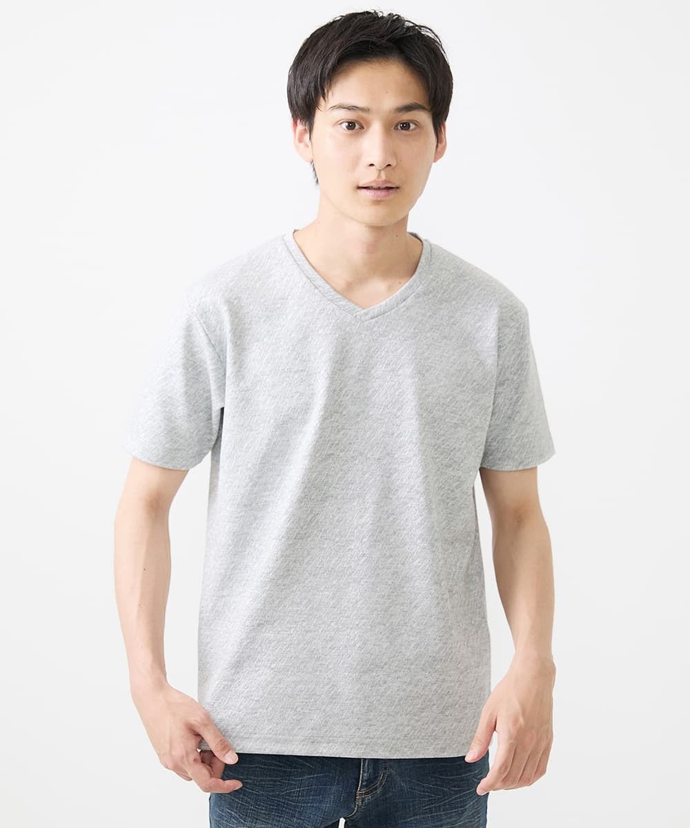 MKKIX17059 MK MICHEL KLEIN HOMME(MKミッシェルクランオム) 【ON/OFF対応】Vネック半袖Tシャツ/ストームジャガード ブラック