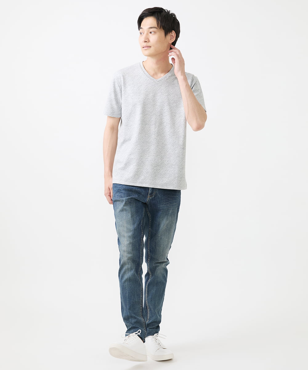 MKKIX17059 MK MICHEL KLEIN HOMME(MKミッシェルクランオム) 【ON/OFF対応】Vネック半袖Tシャツ/ストームジャガード ブラック