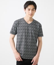 MKKIX17059 MK MICHEL KLEIN HOMME(MKミッシェルクランオム) 【ON/OFF対応】Vネック半袖Tシャツ/ストームジャガード ブラック