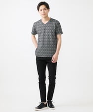 MKKIX17059 MK MICHEL KLEIN HOMME(MKミッシェルクランオム) 【ON/OFF対応】Vネック半袖Tシャツ/ストームジャガード ブラック