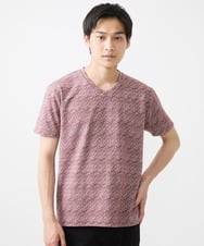 MKKIX17059 MK MICHEL KLEIN HOMME(MKミッシェルクランオム) 【ON/OFF対応】Vネック半袖Tシャツ/ストームジャガード ブラック