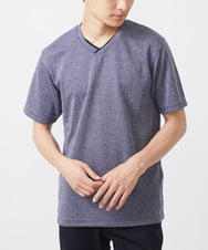 MKKIX18059 MK MICHEL KLEIN HOMME(MKミッシェルクランオム) 【ON/OFF対応】VネックTシャツ/メランジワッフル ネイビー