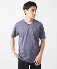 MKKIX18059 MK MICHEL KLEIN HOMME(MKミッシェルクランオム) 【ON/OFF対応】VネックTシャツ/メランジワッフル ネイビー