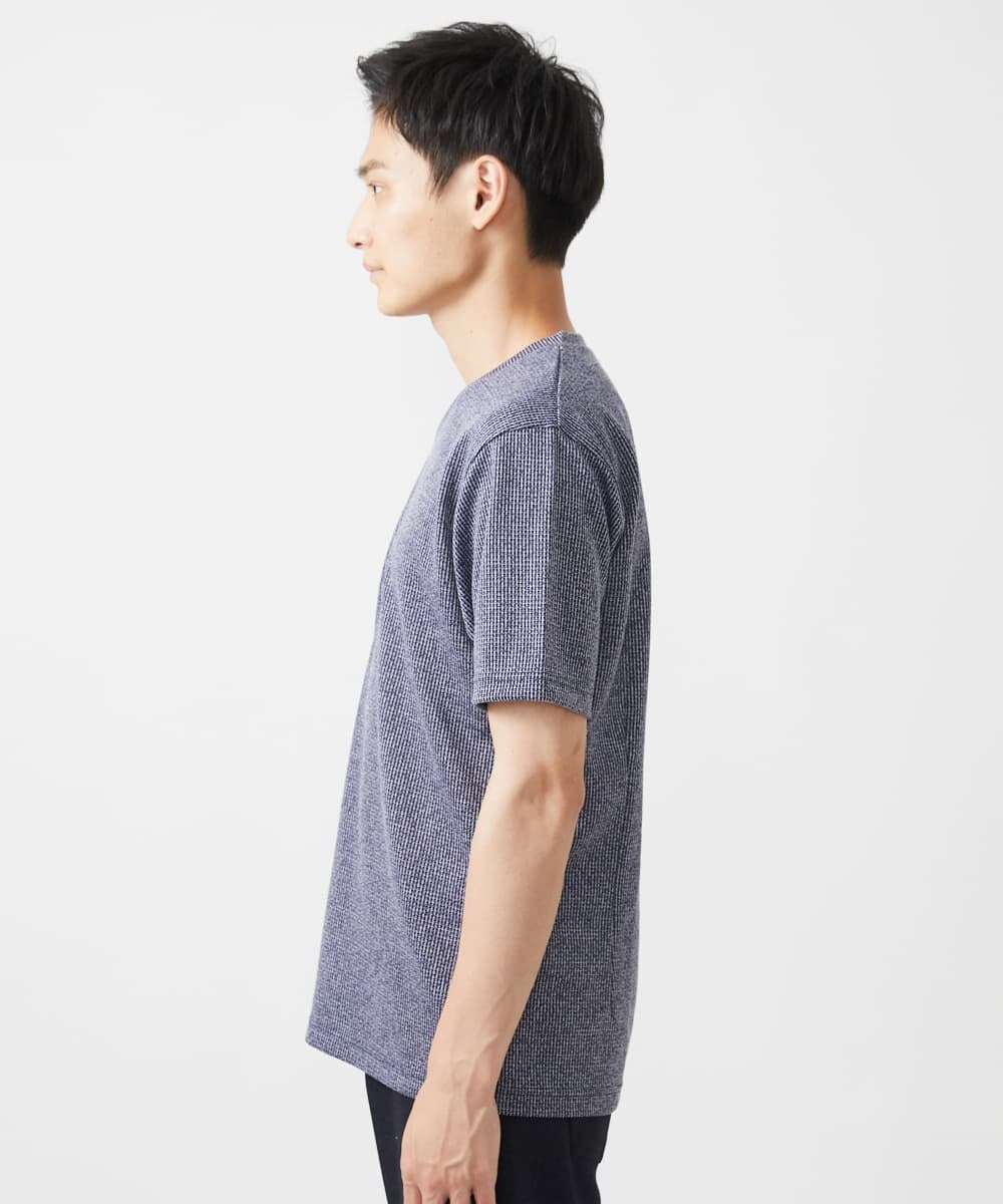 MKKIX18059 MK MICHEL KLEIN HOMME(MKミッシェルクランオム) 【ON/OFF対応】VネックTシャツ/メランジワッフル ネイビー