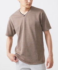 MKKIX18059 MK MICHEL KLEIN HOMME(MKミッシェルクランオム) 【ON/OFF対応】VネックTシャツ/メランジワッフル ブラウン