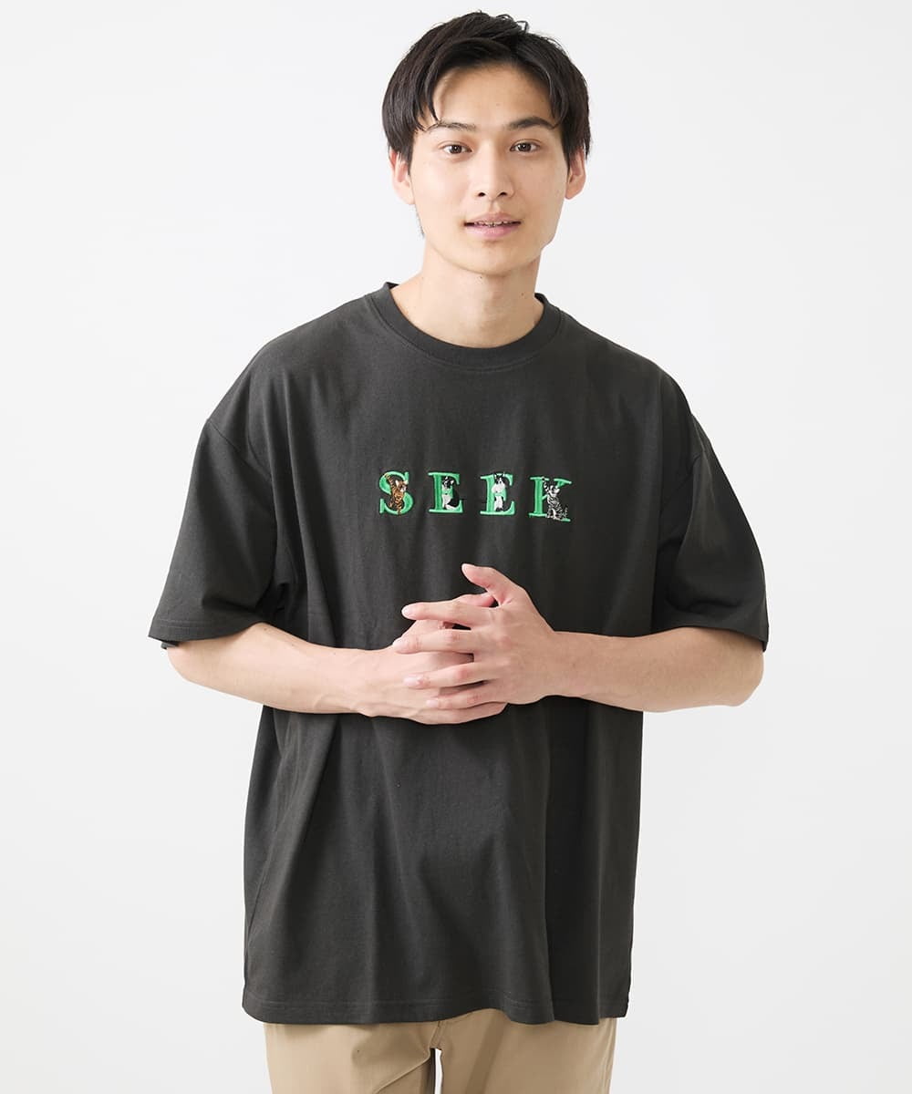 MKKIX88045 MK MICHEL KLEIN HOMME(MKミッシェルクランオム) 【ユニセックスで着られる】Tシャツ/HIDE&SEEKアニマル刺繍 ダークグレー