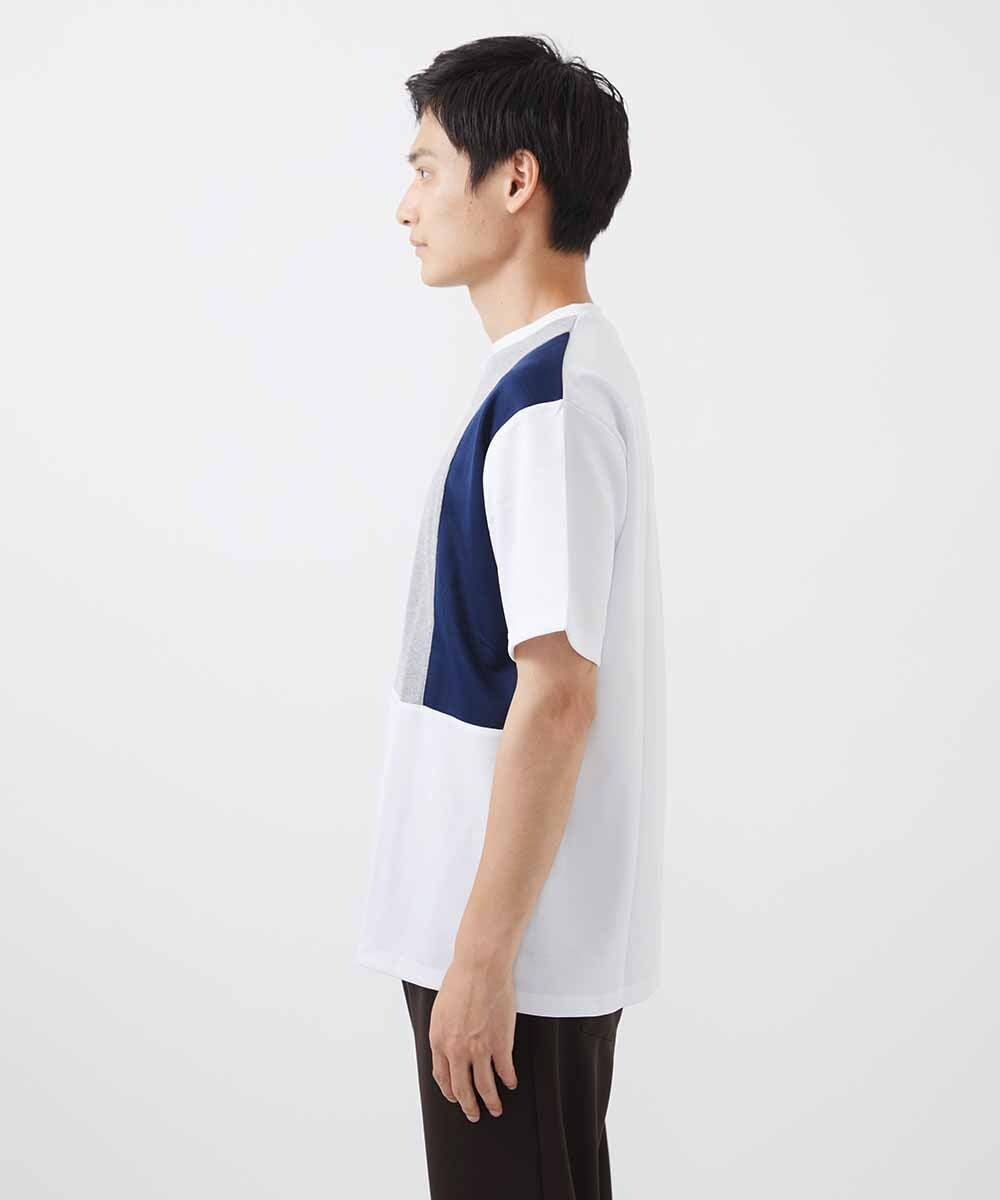 MKKIX89059 MK MICHEL KLEIN HOMME(MKミッシェルクランオム) 【涼感素材】ブロックTシャツ/リサイクルポンチ ホワイト