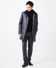 MKUAA61363 MK MICHEL KLEIN HOMME(MKミッシェルクランオム) スタンドコート/TECレザージャージ ブラック