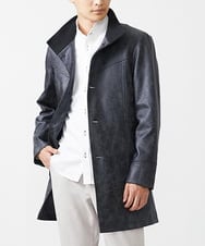 MKUAA61363 MK MICHEL KLEIN HOMME(MKミッシェルクランオム) スタンドコート/TECレザージャージ ブラック