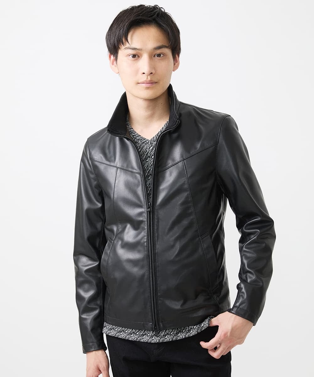 MKWAC01390 MK MICHEL KLEIN HOMME(MKミッシェルクランオム) LAMB LEATHER スタンドカラーブルゾン ブラック