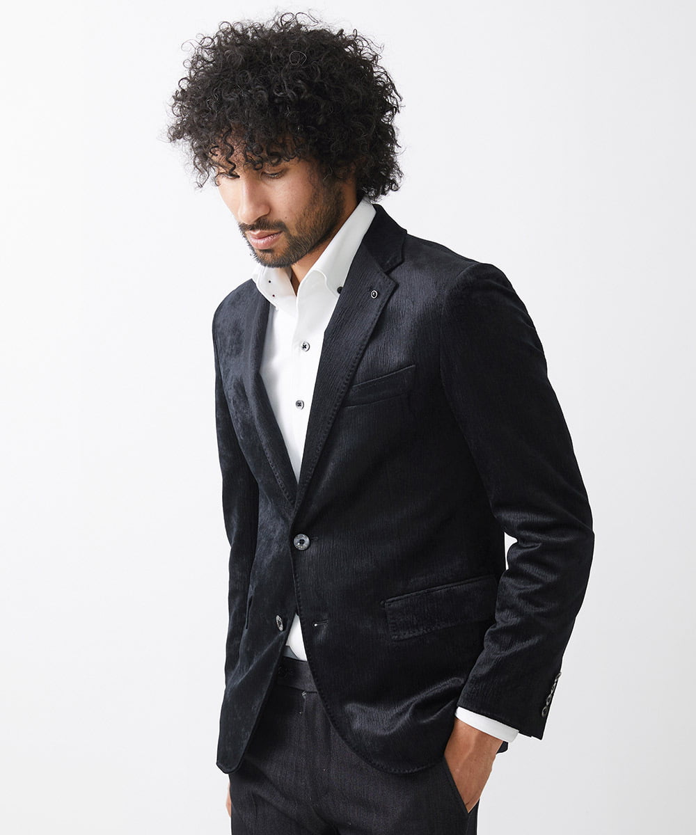 MNDAA58490 MICHEL KLEIN HOMME(ミッシェルクラン オム) ベロアストレッチテーラードジャケット ブラック(94)