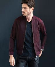 MNJAA59330 MICHEL KLEIN HOMME(ミッシェルクラン オム) リブ編みナイロンMA-1ブルゾン パープル（77）