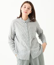 NGBEB56230 GIANNI LO GIUDICE(ジャンニ ロ ジュディチェ) [洗える・日本製]シャーリングシャンブレーブラウス ブラック