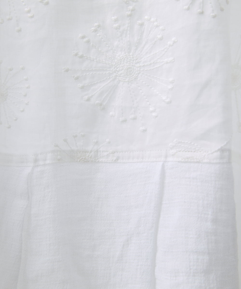 NHBHW06230 GIANNI LO GIUDICE(小さいサイズ)(メゾン ドゥ サンク) ウォッシャブルリネン刺繍半袖ブラウス ホワイト