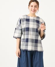 OLBEA04079 eur3(エウルキューブ) 【大きいサイズ】パッチワーク風コットンブラウス ネイビー(57)