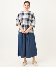 OLBEA04079 eur3(エウルキューブ) 【大きいサイズ】パッチワーク風コットンブラウス ネイビー(57)