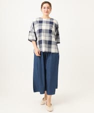 OLBEA04079 eur3(エウルキューブ) 【大きいサイズ】パッチワーク風コットンブラウス ネイビー(57)