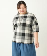 OLBEA04079 eur3(エウルキューブ) 【大きいサイズ】パッチワーク風コットンブラウス ブラック(94)