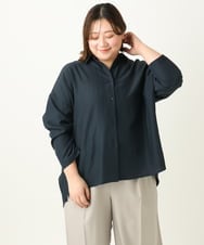 OLBEA31099 eur3(エウルキューブ) 【大きいサイズ】フィブリルサテンドロップショルダーシャツ ネイビー(57)