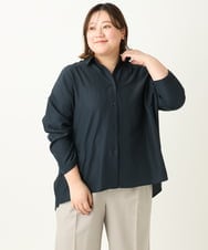 OLBEA31099 eur3(エウルキューブ) 【大きいサイズ】フィブリルサテンドロップショルダーシャツ ネイビー(57)