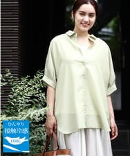 OLBIV45079 eur3(エウルキューブ) 【大きいサイズ/a.v.v×eur3】接触冷感シアーブラウス ライトグリーン(30)