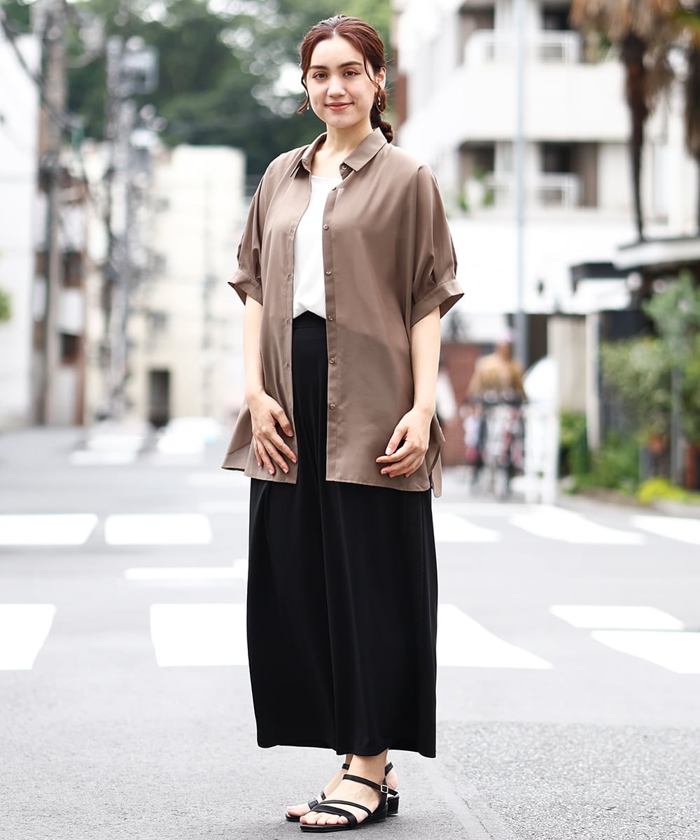 OLBIV45079 eur3(エウルキューブ) 【大きいサイズ/a.v.v×eur3】接触冷感シアーブラウス モカ(84)