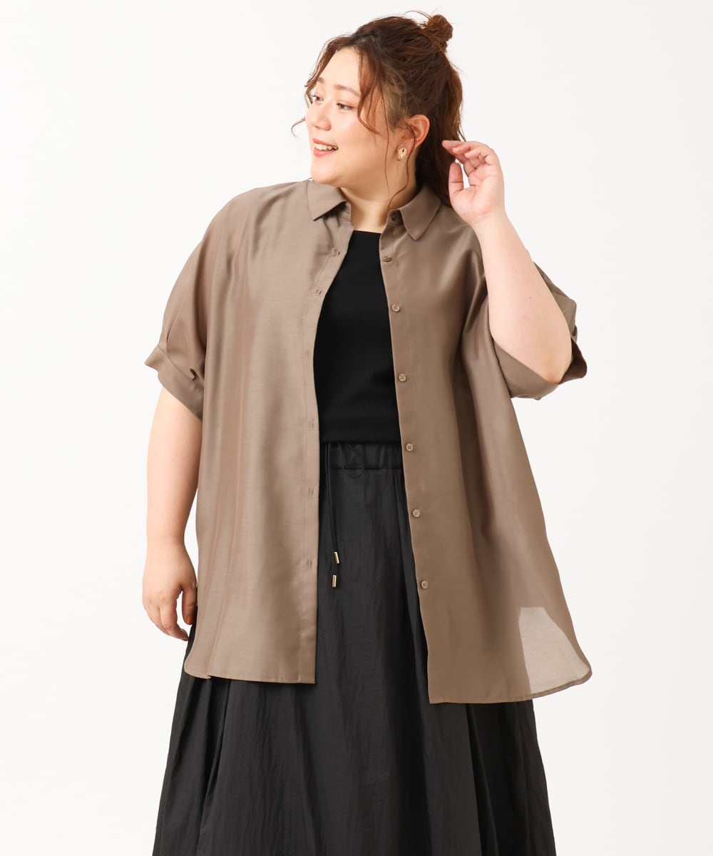 OLBIV45079 eur3(エウルキューブ) 【大きいサイズ/a.v.v×eur3】接触冷感シアーブラウス モカ(84)