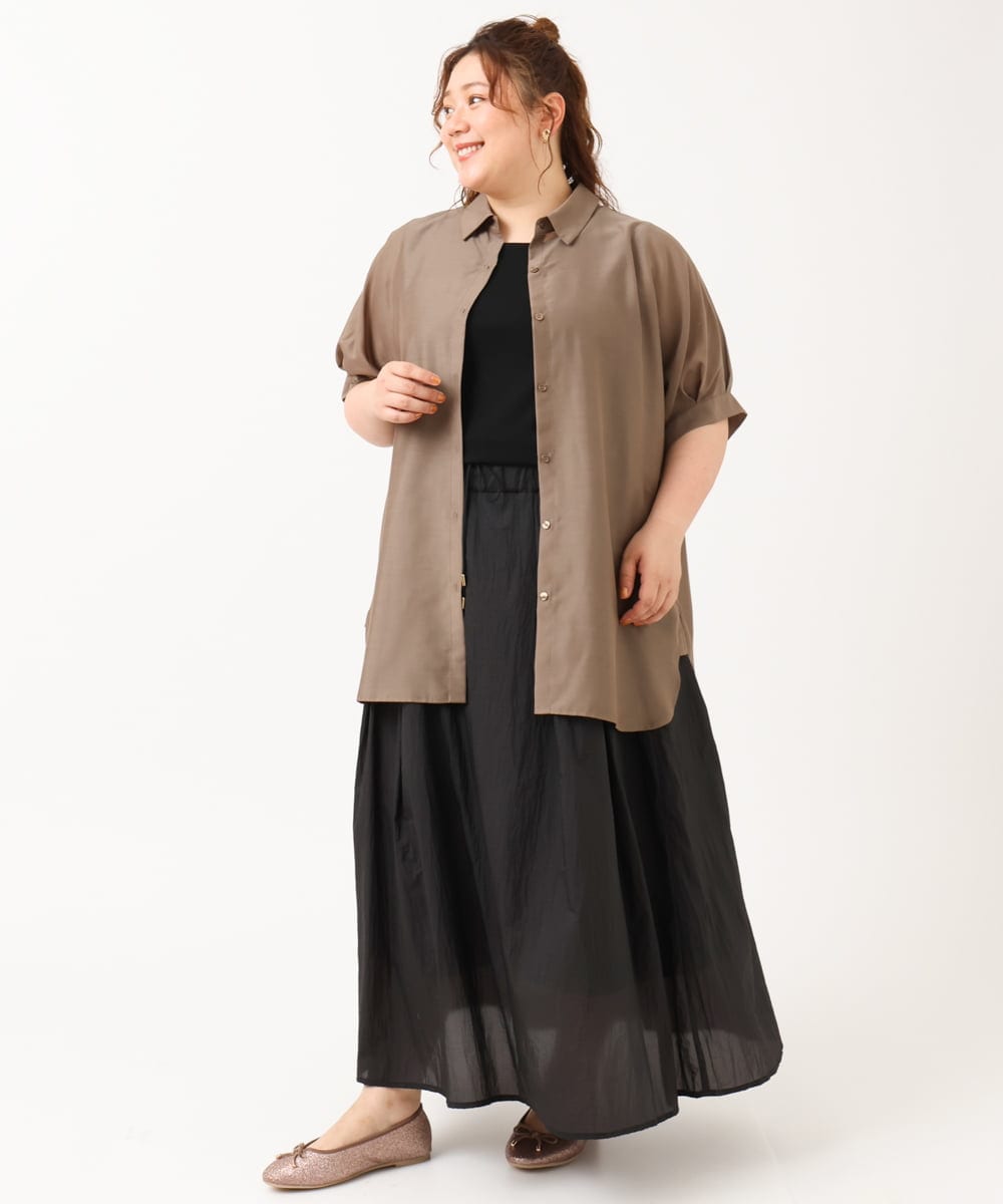 OLBIV45079 eur3(エウルキューブ) 【大きいサイズ/a.v.v×eur3】接触冷感シアーブラウス モカ(84)