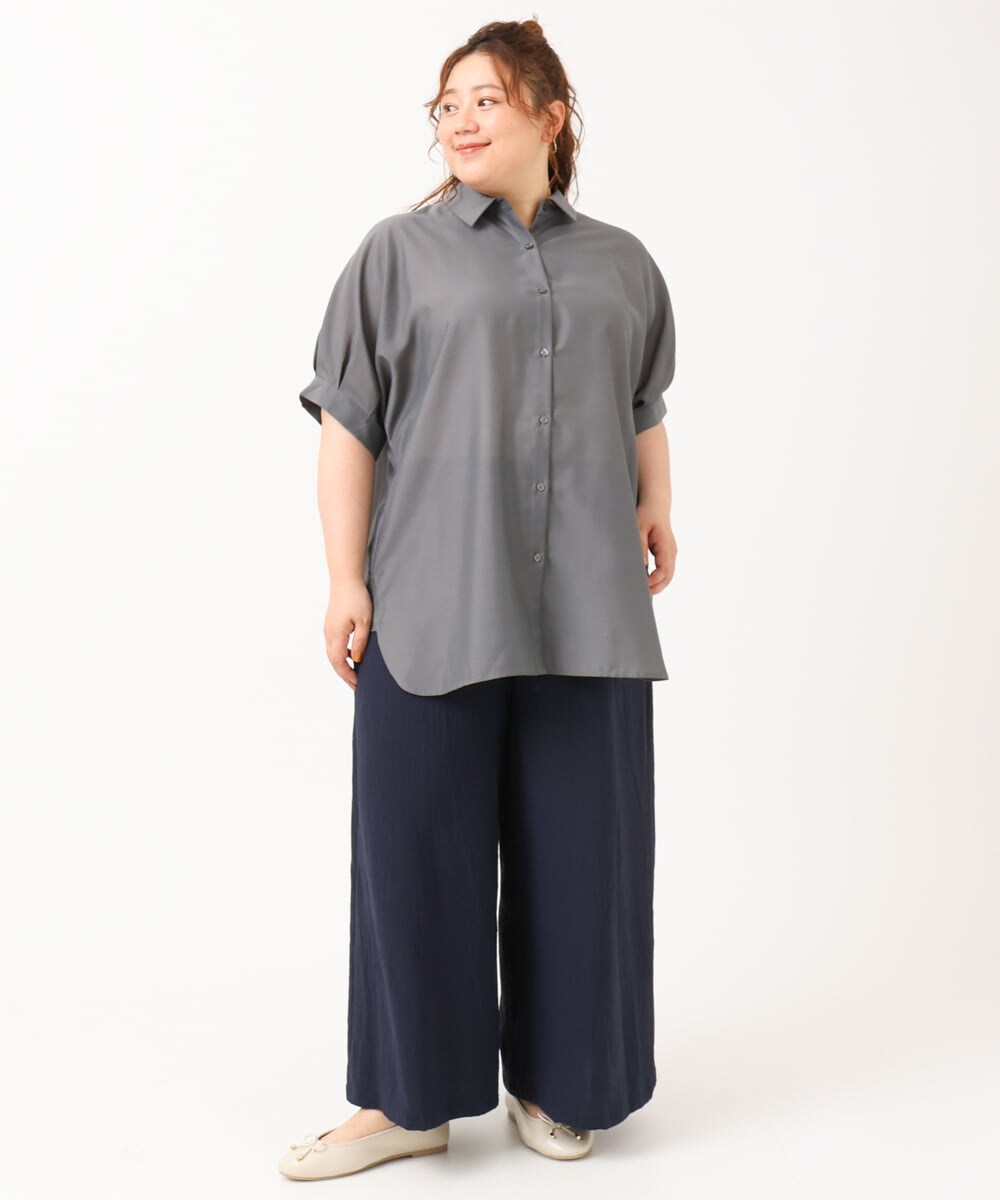 OLBIV45079 eur3(エウルキューブ) 【大きいサイズ/a.v.v×eur3】接触冷感シアーブラウス ダークグレー(93)