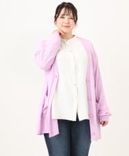 OLCDA03099 eur3(エウルキューブ) 【大きいサイズ】Vネックロングカーディガン ライトピンク(01)