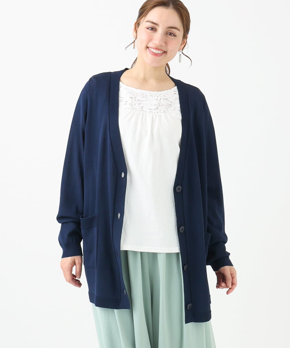 OLCDA03099 eur3(エウルキューブ) 【大きいサイズ】Vネックロングカーディガン ネイビー(57)（WEB限定カラー）