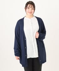 OLCDA03099 eur3(エウルキューブ) 【大きいサイズ】Vネックロングカーディガン ネイビー(57)（WEB限定カラー）